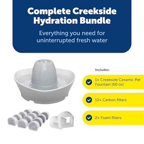 Creekside Ceramic Pet Fountain (Fountain + 12 Carbon Filters + 2 Foam Filters)