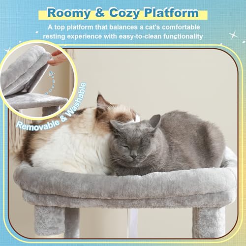 Cat Tree Tower with Plush Steped Condos (50 inches / Light Gray)
