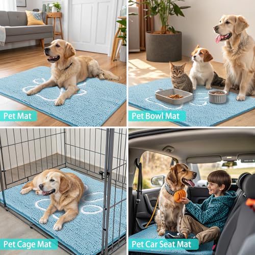 Dog Door Mat for Muddy Paws (24"X16" / Sky Blue and White)