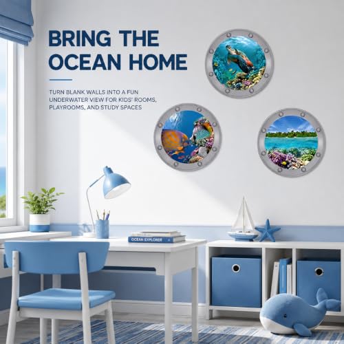 Ocean Animals World Under Sea Wall Decor Includ Sea Turtles Fishes Coral 3p (Blue 04)