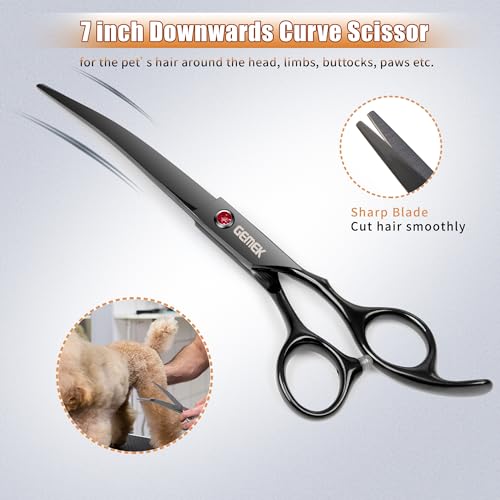 7.0in Titanium Dog Grooming Scissors Set (Black 6 in 1 7inch)