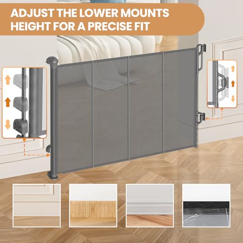 Reinforced Retractable Baby Gate (Gray / 45" Wide)