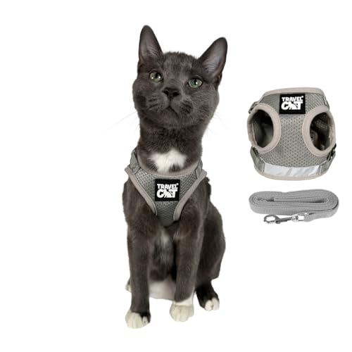 Travel Cat Harness and Leash Set (Large / Grey)