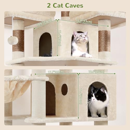 Cat Tree Tower for Multiple Adult Cats (82 inch / Beige)