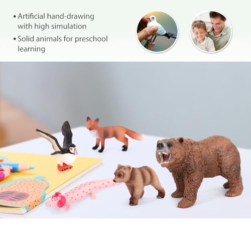 Safari Animal Figurines Toys 12PCS North America Figures Zoo Pack for Toddlers Kids Christmas Decoration Gift Preschool Educational Bald Eagle Bear Salmon Salamander Jungle Forest Cake Topper