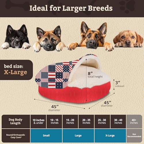Cozy Cave Dog Bed (45.0"L x 45.0"W x 8.0"Th / Starpatch Red Diamond)