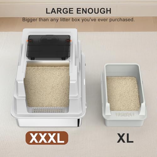 Extra Large Enclosed Stainless Steel Cat Litter Box with Lid (Silver Grey / XXX-Large)