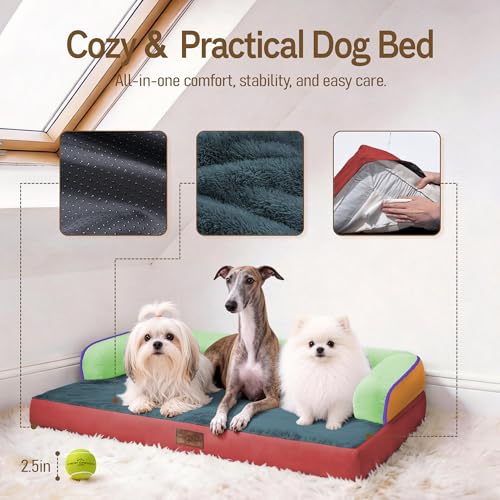 Orthopedic XL Dog Bed for Large and Extra Large Dogs (Mint Fiesta / 42"L x 30"W x 7.5"Th)