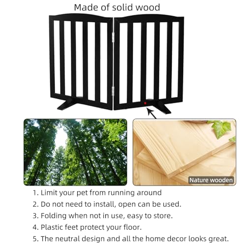 Foldable Freestanding Indoor Dog Gate for House Wood Long Pet Gates Dog Fence for Stairs Puppy Gates for Hallways (Black / 【2 Panels】40''w X 24''h)