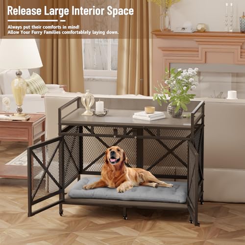 48" Dog Crate with Wheels (Textured Gray / 47.2"L x 27.5"W x 36.0"H)