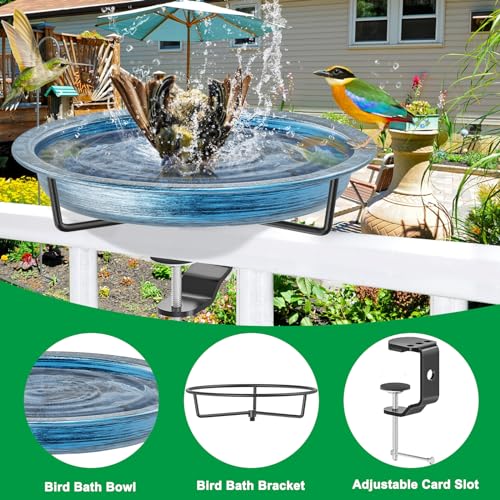Deck Mounted Bird Bath Outside (Retro Blue)