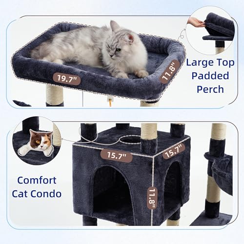 Sturdy Cat Tree Tower for Large Cats (52 inches / Dark Gray)