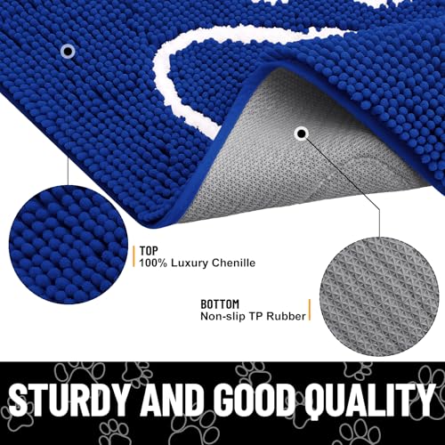 Dog Door Mat for Muddy Paws (36"X24" / Royal Blue and White)