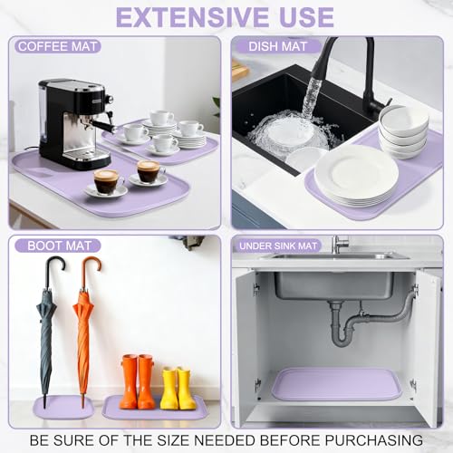 Waterproof Silicone Pet Food Mat with Raised Edge for Dog & Cat (Light Purple / 22"L x 14"W)