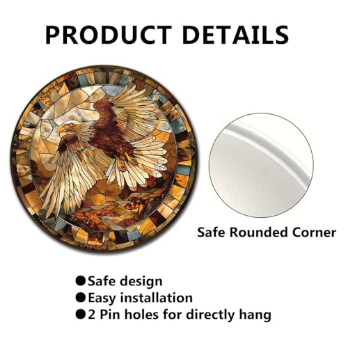 Metal Sign Tin Sign Circular Stained Glass Eagle Funny Gardening Gift For Restaurant 8×8 Inches (8×8 Inches / Eagle-4)