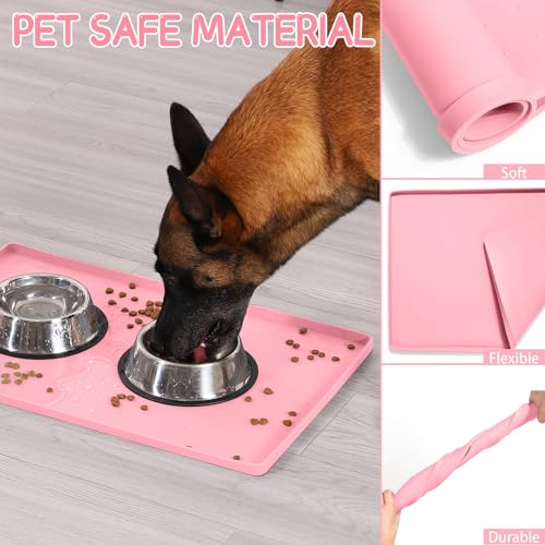 Silicone Cat & Dog Food Mat for Floors Waterproof (Pink / 22''×14'')