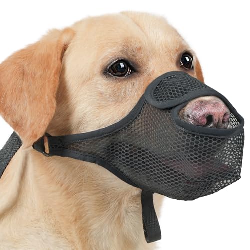 Mesh Dog Muzzle for Large Medium Small Dogs with Front Opening (Black / L)