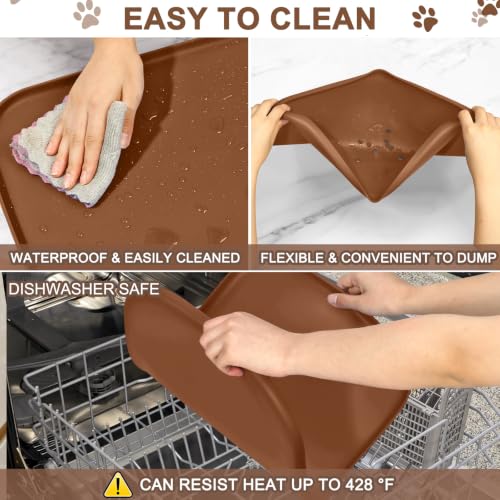 Waterproof Silicone Pet Food Mat with Raised Edge for Dog & Cat (Brown / 22"L x 14"W)