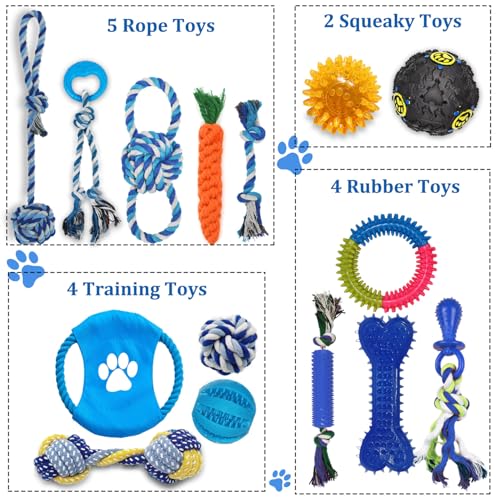 Dog Toys 15 Pack for Teeth Cleaning and Fun (Blue)