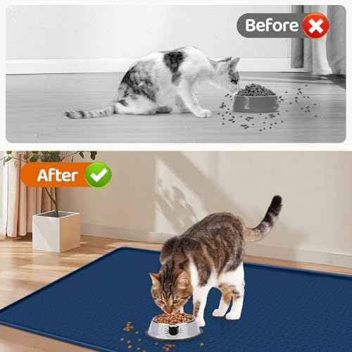 Cat Food Mat Extra Large Silicone Pet Bowl Mat 51''x25.6'' (Blue / 51"L x 25.6"W)