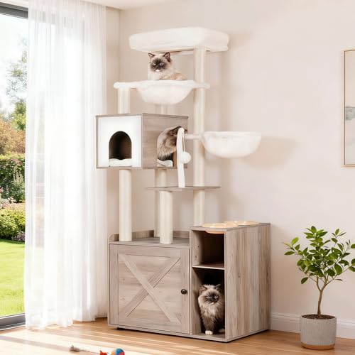 Cat Tree Tower (XL (28.4"×17.7"×61.0") / Rustic Gray)