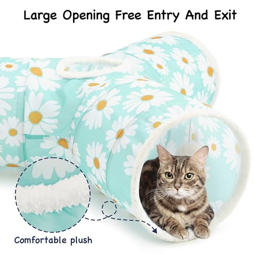 Cat Tunnel, 3-Way Collapsible Toy for Indoor Cats, Daisy Blue (Daisy Blue Printed / Small)