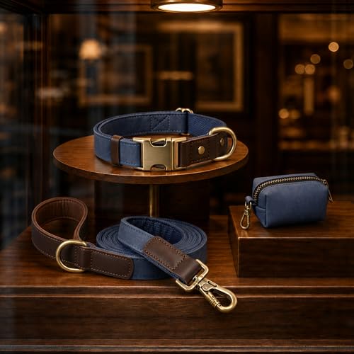 PU Leather Dog Collar for Large Dogs (Blue / XL: Neck 20-27", Width 1¼")