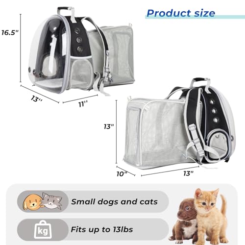 Expandable Bubble Cat Carrier Backpack (Square Back Expandable-Black)