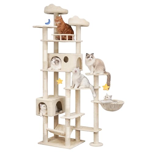 79 Inch Tall Cat Tree Tower for Large Indoor Adult Cats (Beige)