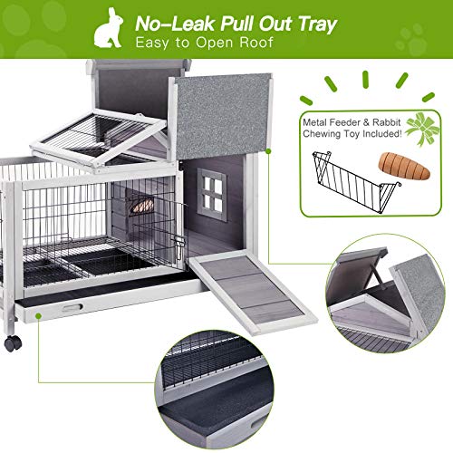 Indoor Rabbit Hutch Bunny Cage with 4 Casters