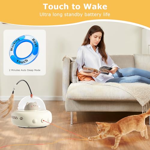 2-in-1 UFO Automatic Laser Interactive Cat Toy with Feather