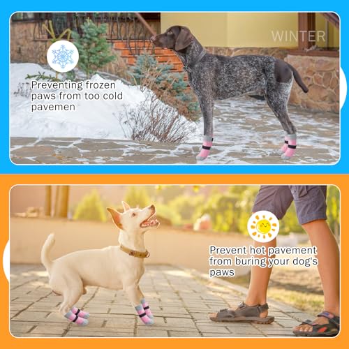 Anti Slip Dog Socks to Prevent Licking Paws for Hardwood Floors (Pearl Paw-Pink / Medium (4 Count))