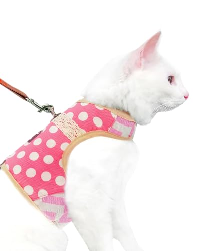 Cat Harness and Leash Set Escape Proof (Pink Polka Dots / Xxl 19-26 lbs)
