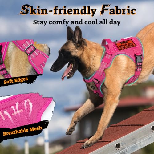 Tactical Dog Harness for Small Dogs (S(Chest:16.1"-31.5",Neck:15.4"-21.6",Back:7.1") / Rose Red)