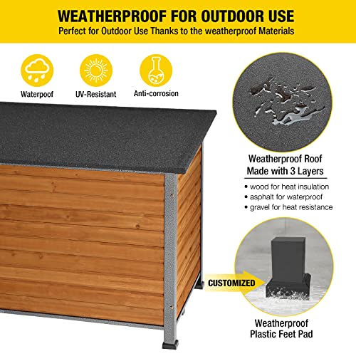 Insulated Dog House Outdoor & Indoor Wooden Dog Kennel for Winter with Raised Feet Weatherproof for Small & Medium & Large Dogs (43.3"Brown)