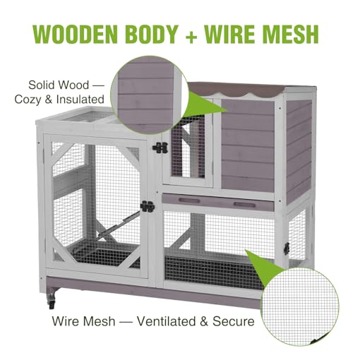 Wooden 2 Story Rabbit Hutch Indoor Outdoor (Gray / 39.3"L x 22.0"W x 36.8"H)