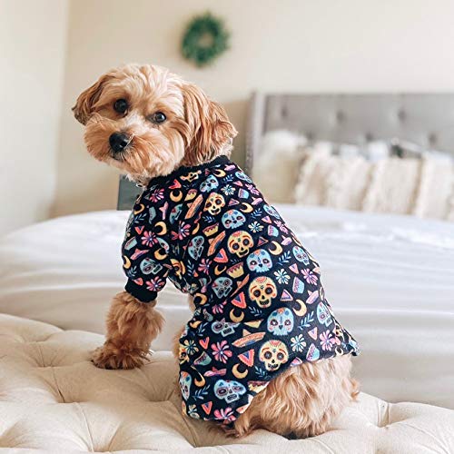 Small Dogs Outfit Soft Puppy Onesies Pjs Dog Pajamas Pet Coat Cat Apparel Comfy Doggie Jumpsuit Bodysuit for All Seasons (A07-Coco skulls / XX-Large)
