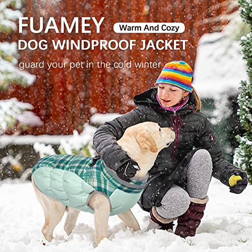 Dog Jacket for Large Dogs Warm Dog Jackets with Harness Built in (Green Plaid / XL(chest:30in）)