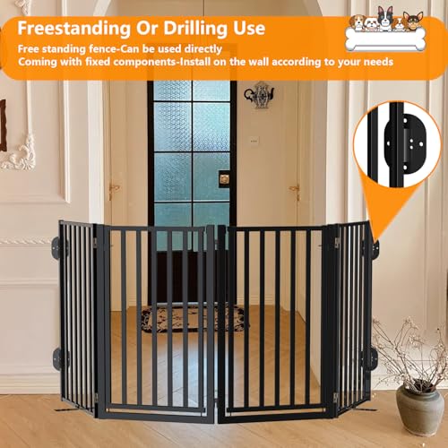 Free Standing Dog Gate with Door for Indoor Outdoor (32" 4 Panels)