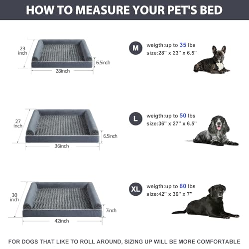 Orthopedic Washable Large Dog Bed for Senior Dog Comfy Sleep (36"l x 27"w x 6.5"th / Dark Grey)
