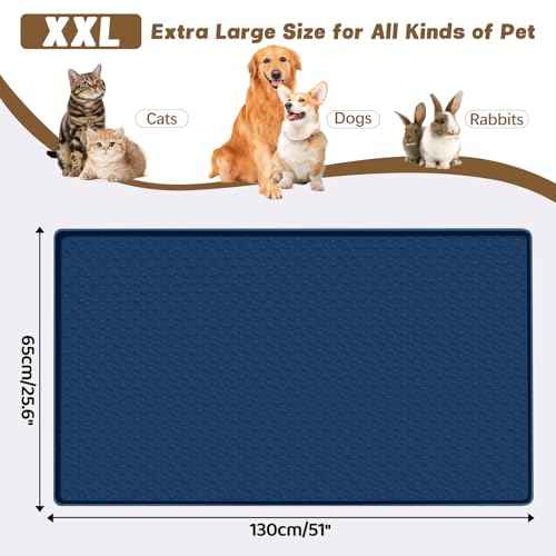 Cat Food Mat Extra Large Silicone Pet Bowl Mat 51''x25.6'' (Blue / 51"L x 25.6"W)