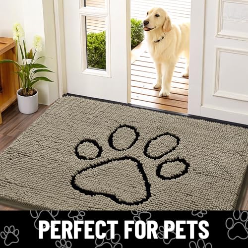 Dog Door Mat for Muddy Paws (30"X20" / Warm Taupe and Black)