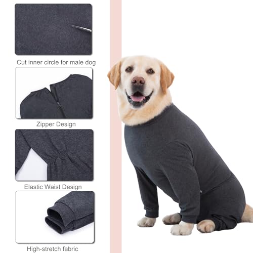 Dog Onesie Surgery Recovery Suit for Large Medium Bodysuit Dogs Pajamas PJS Full Body for Shedding (4X-Large (Pack of 1) / Dark Grey)