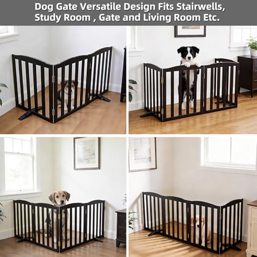 Foldable Freestanding Indoor Dog Gate for House Wood Long Pet Gates Dog Fence for Stairs Puppy Gates for Hallways (Black / 【3 Panels】60''w X 24''h)