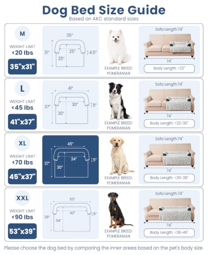 Calming Dog Bed for Couch with Cozy Raised Edge (Dark Grey / 45"L x 37"W x 5"Th)
