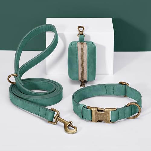 Soft PU Leather Dog Collar for Small Dogs (S：Fit 10-15" Neck, Width ⅝" / Green)