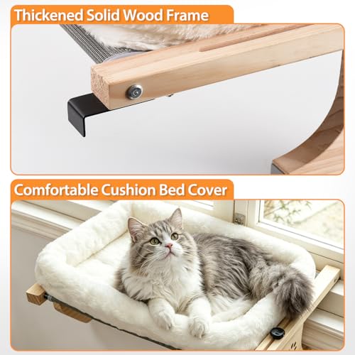 Wooden Cat Windowsill Perch with Zipper Cushion Bed (White / 22''L X 15''W)