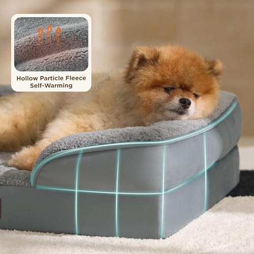 Self Warming Orthopedic Dog Beds for Small Dogs Washable Original (Self Warming-Grey / 24"l X 18"w X 6"th)