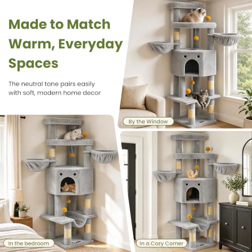 Cat Tree Tower for Indoor Large Adult Cats (Light Grey)