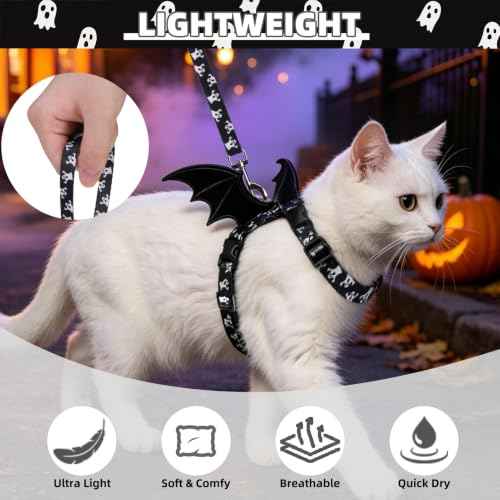 Halloween Adjustable Cat Harness and Leash Set Escape Proof Kitten Strap Collar for Walking Travel (Small / Black(Halloween))